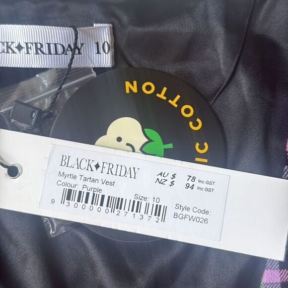 Black Friday Myrtle‎ Tartan Vest size 10 Purple NWT - Picture 7 of 7